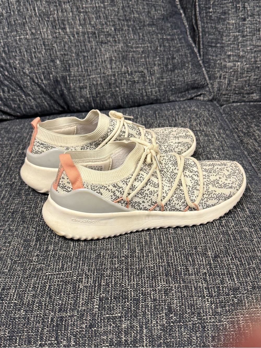 Women’s Adidas Lightweight Knit Sneakers - Cream with Pink Accents